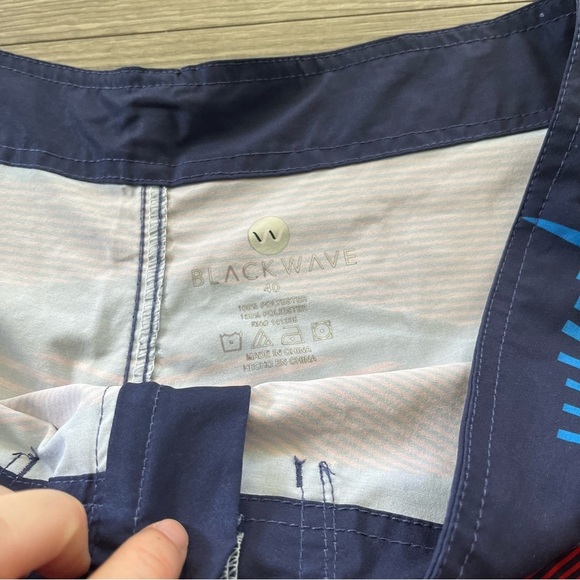 BlackWave Mens Red Blue Swim Trunks Board Shorts Size 40 - Picture 4 of 10